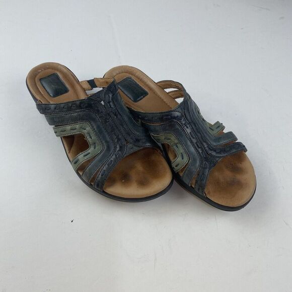 Clarks Artisan Women's Green Leather Slip On Comfort Sandals Size 9M Pre Owned - Picture 13 of 16